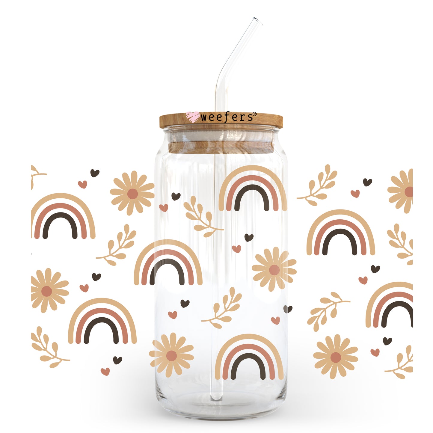 Boho Brown Rainbows 20oz Libbey Glass Can, 34oz Hip Sip, 40oz Tumbler UV DTF or Sublimation Decal Transfer Weefers