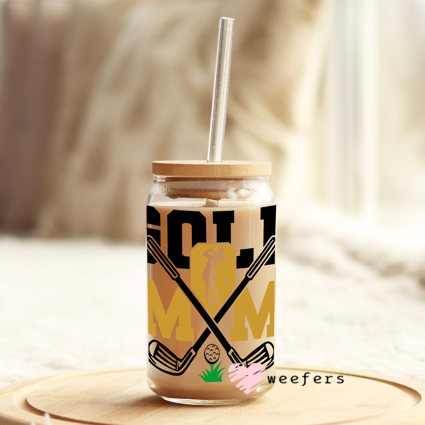 Golf Mom 16oz Libbey Glass Can UV DTF or Sublimation Wrap - Decal Weefers