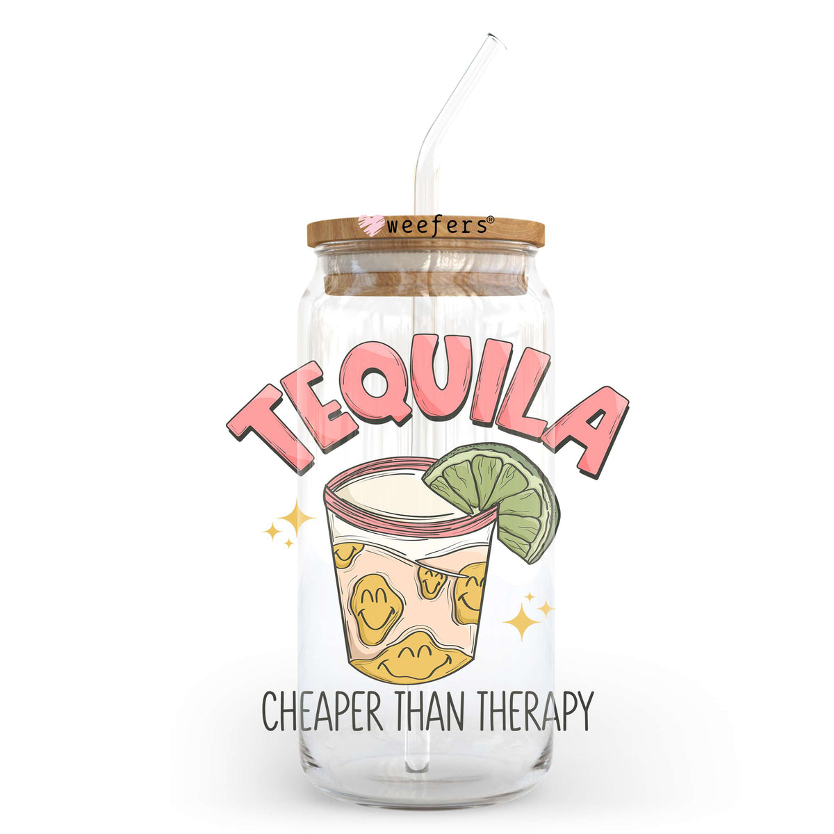 Tequila Cheaper than Therapy 20oz Libbey Glass Can, 34oz Hip Sip, 40oz Tumbler UV DTF or Sublimation Decal Transfer Weefers