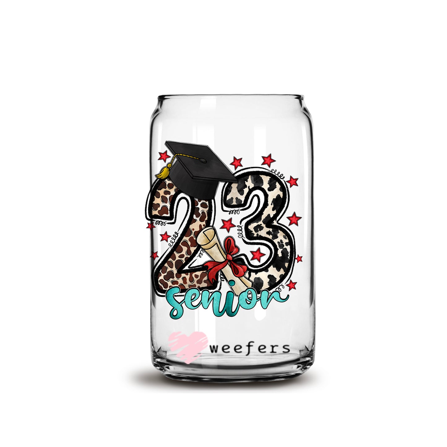 Senior 23 Cap 16oz Libbey Glass Can UV DTF or Sublimation Wrap - Decal Weefers