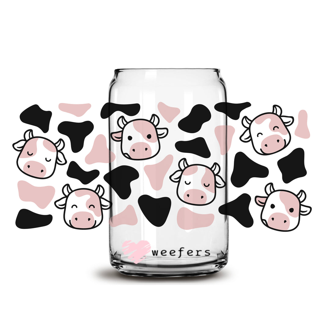 Baby Pink Cow Print Libbey Glass Can Wrap UV-DTF Sublimation Transfers