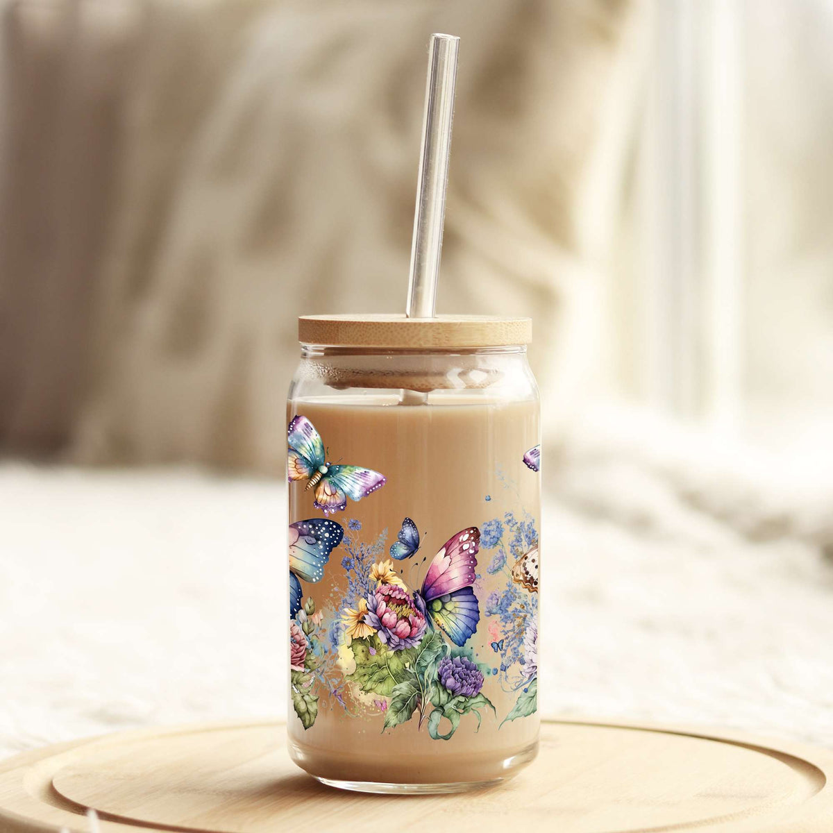 Butterfly Dreams 16oz Libbey Glass Can UV DTF or Sublimation Wrap - Decal Weefers