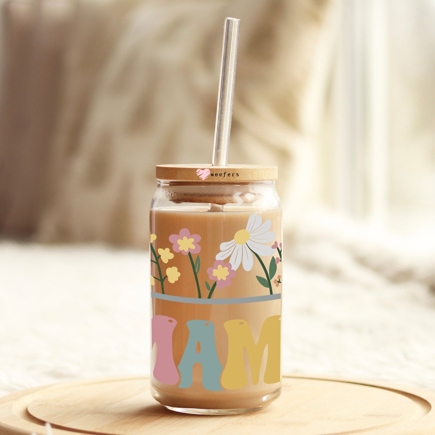 Mama Wildflowers Retro 16oz Libbey Glass Can UV DTF or Sublimation Cup Wrap - Decal Transfer Weefers