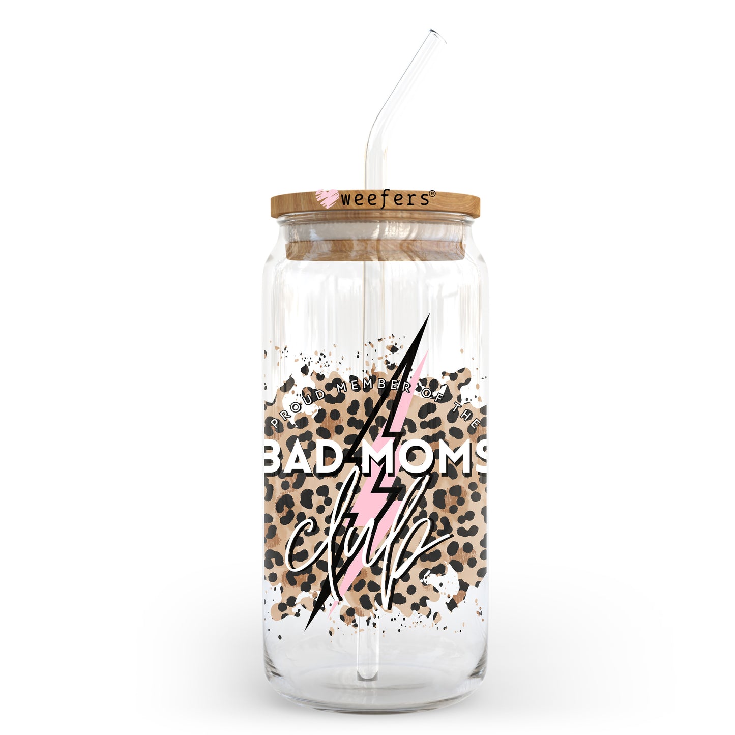 Bad Moms Club Cheetah Print 20oz Libbey Glass Can UV DTF or Sublimation Wrap - Decal Transfer Weefers