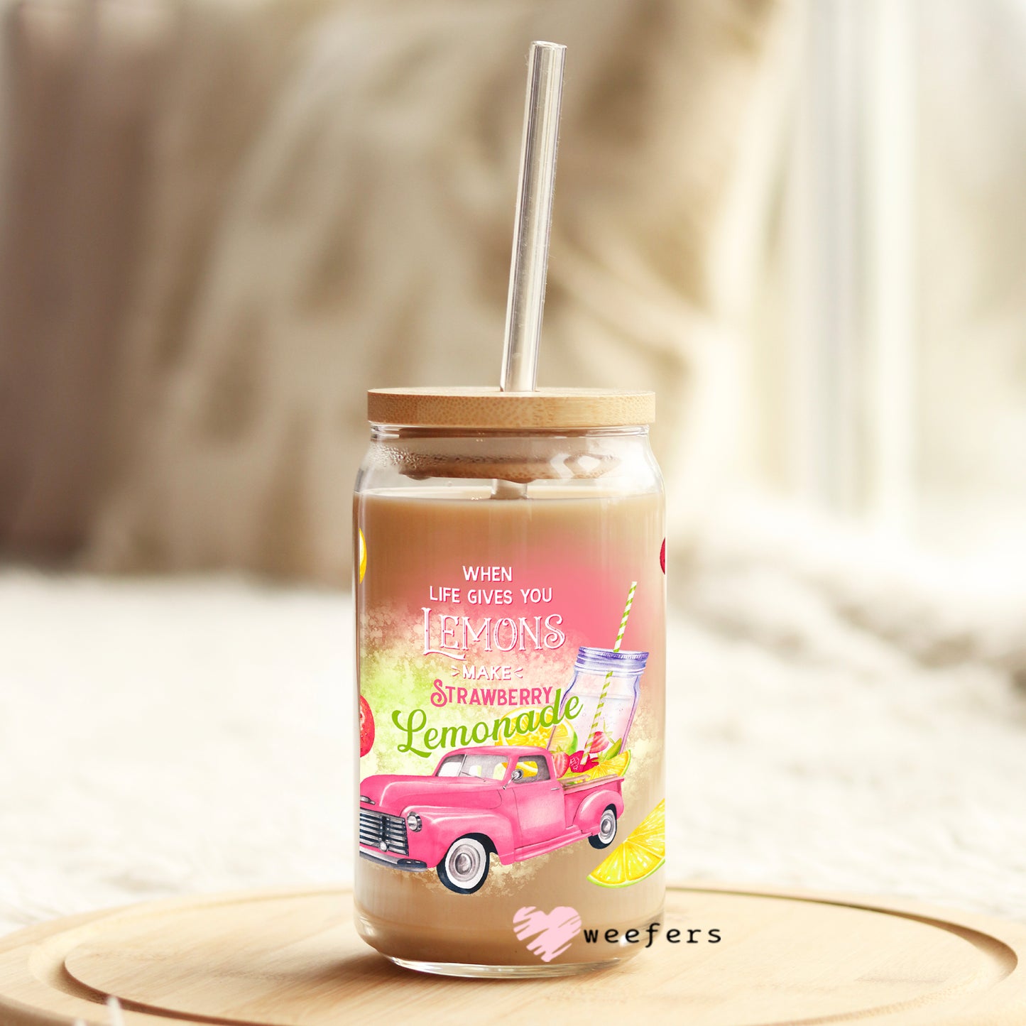 When Life Gives you Lemons make Strawberry Lemonade 16oz Libbey Glass Can UV DTF or Sublimation Wrap - Decal Weefers