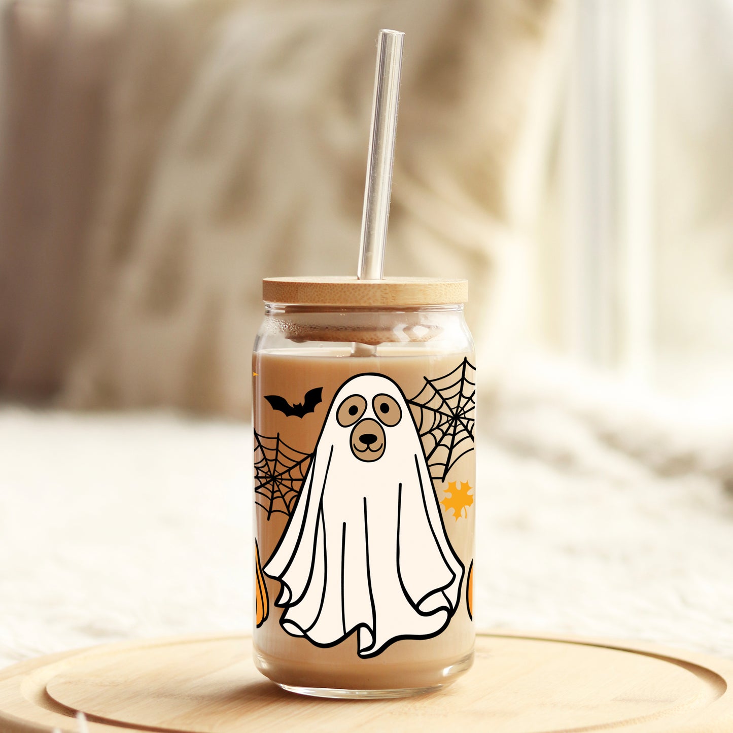 Ghost Dog Halloween 16oz Libbey Glass Can UV DTF or Sublimation Wrap - Decal Weefers