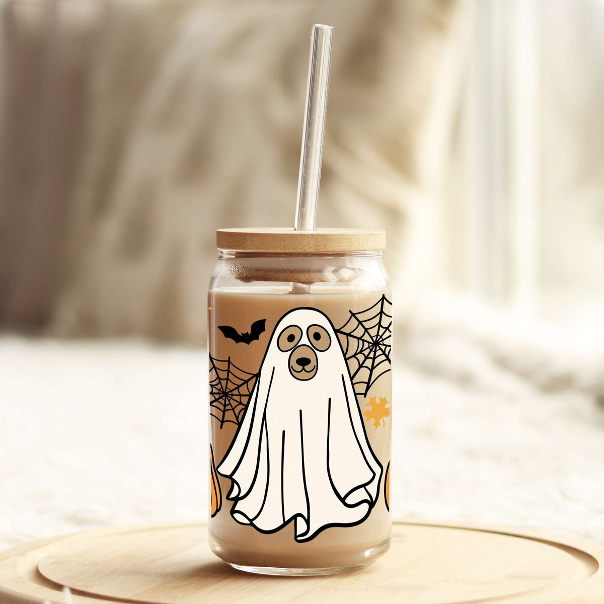 Ghost Dog Halloween 16oz Libbey Glass Can UV DTF or Sublimation Wrap - Decal Weefers