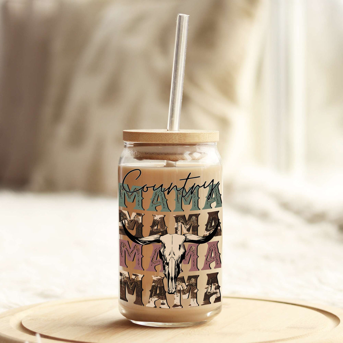 Country Mama 16oz Libbey Glass Can UV DTF or Sublimation Cup Wrap - Decal Transfer Weefers