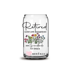 Load image into Gallery viewer, Retired Under New Management See Grandkids for details Wildflowers Ver. 2 16oz Libbey Glass Can UV-DTF or Sublimation Wrap - Decal
