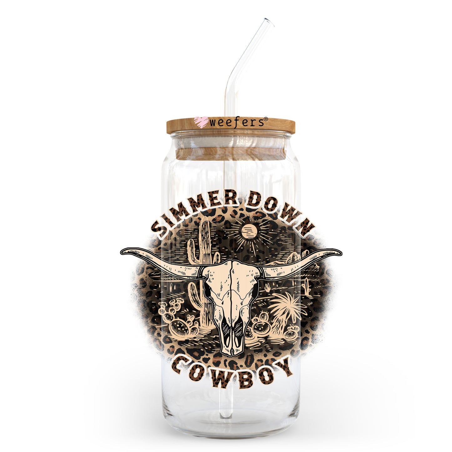 Simmer Down Cowboy 20oz Libbey Glass Can UV DTF or Sublimation Wrap - Decal Transfer Weefers