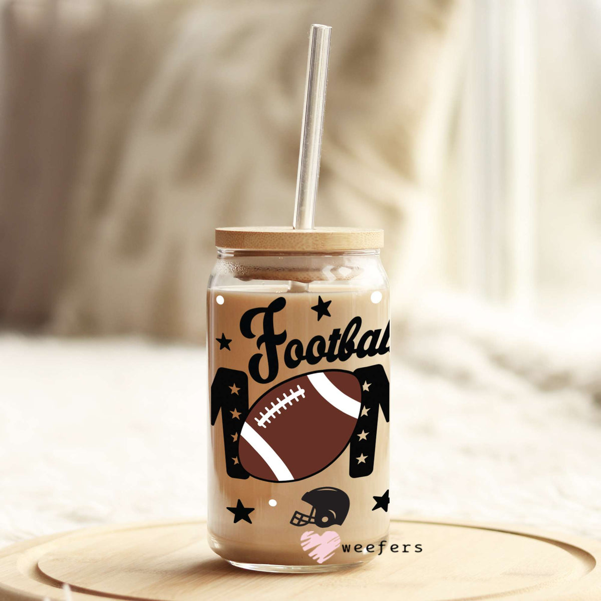 Football Mom Helmets and Footballs 16oz Libbey Glass Can UV DTF or Sublimation Wrap - Decal Weefers