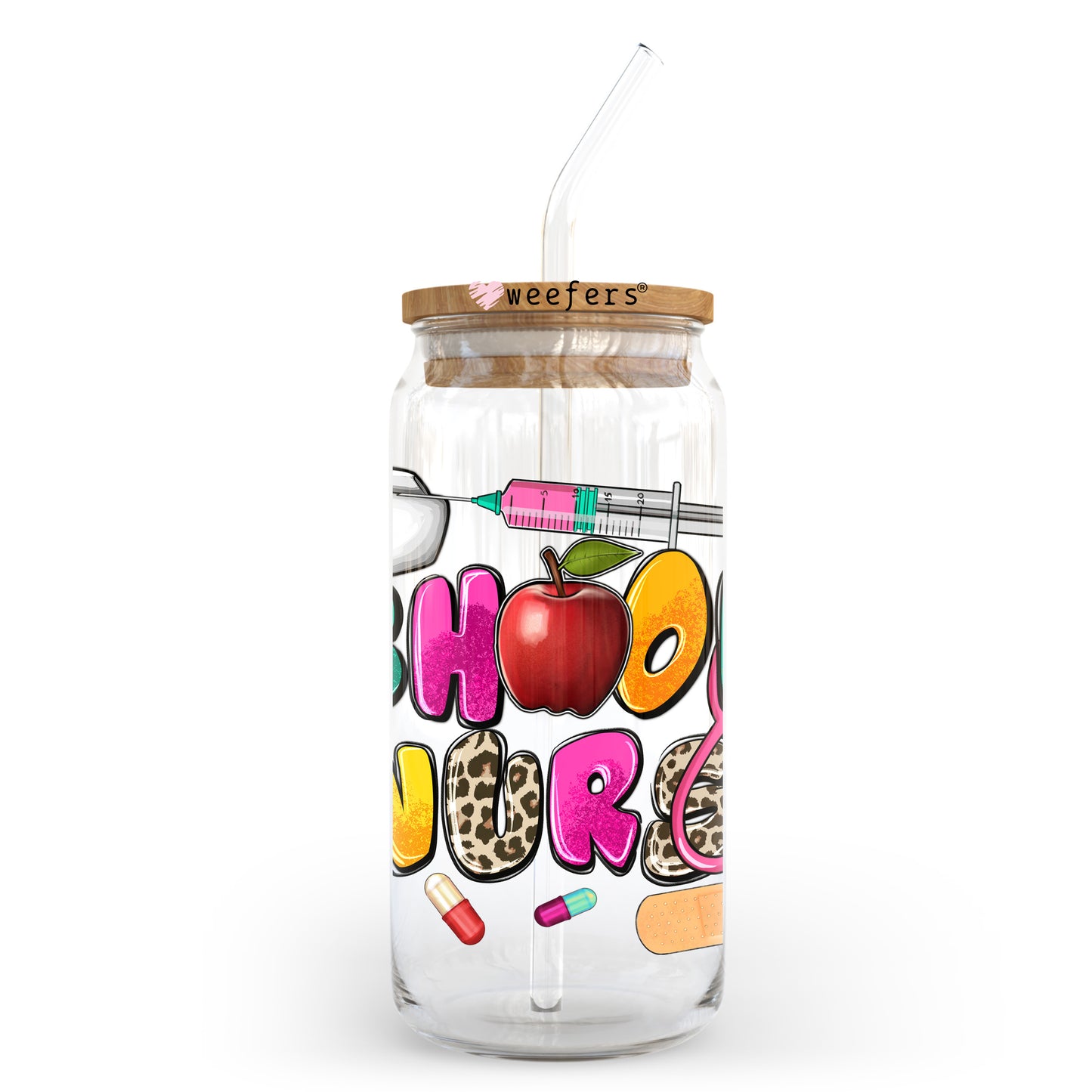 School Nurse 20oz Libbey Glass Can UV DTF or Sublimation Wrap - Decal Transfer Weefers