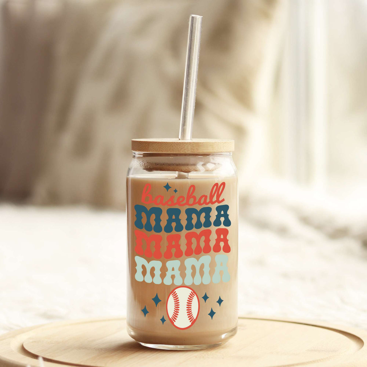 Baseball Mama 16oz Libbey Glass Can UV DTF or Sublimation Cup Wrap - Decal Transfer Weefers