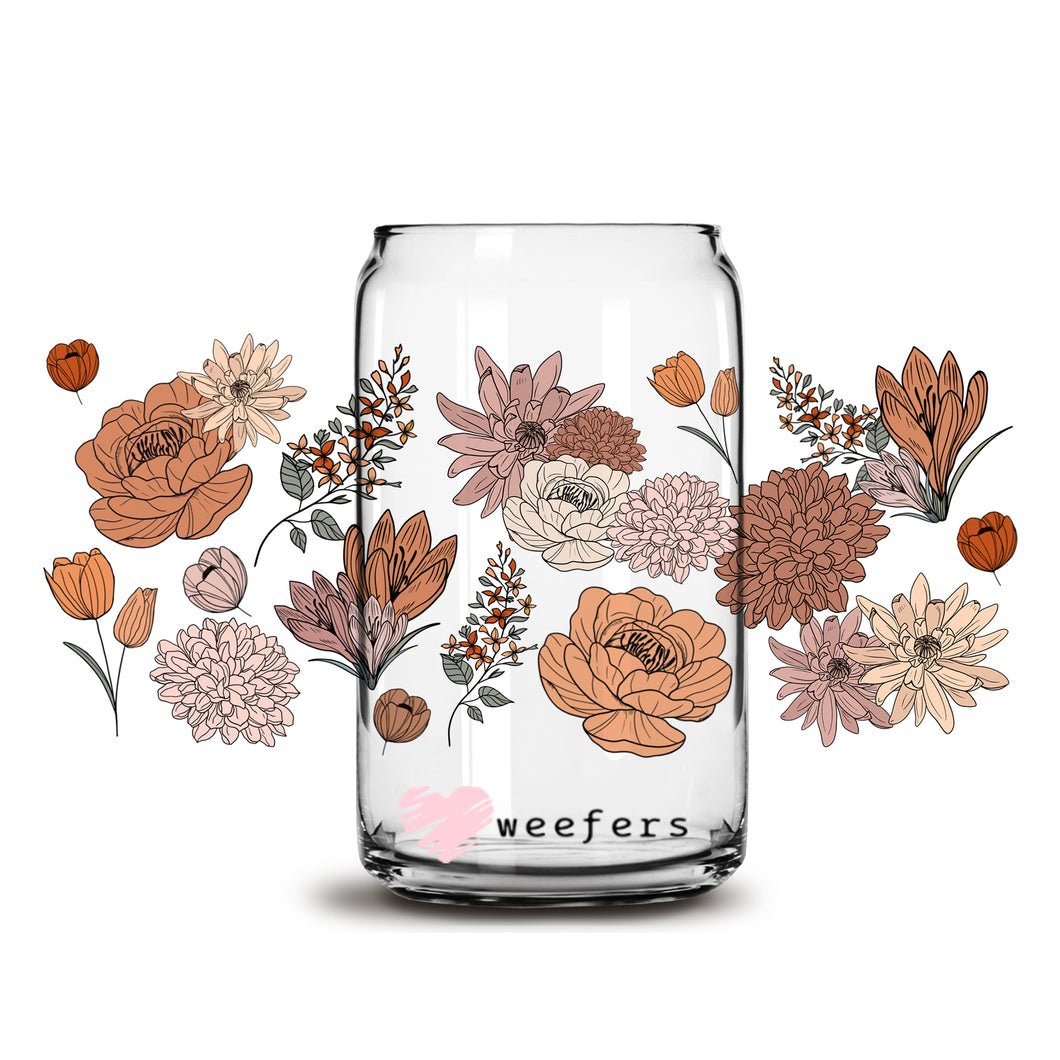 Retro Neutral Florals 16oz Libbey Glass Can UV-DTF or Sublimation Wrap - Decal