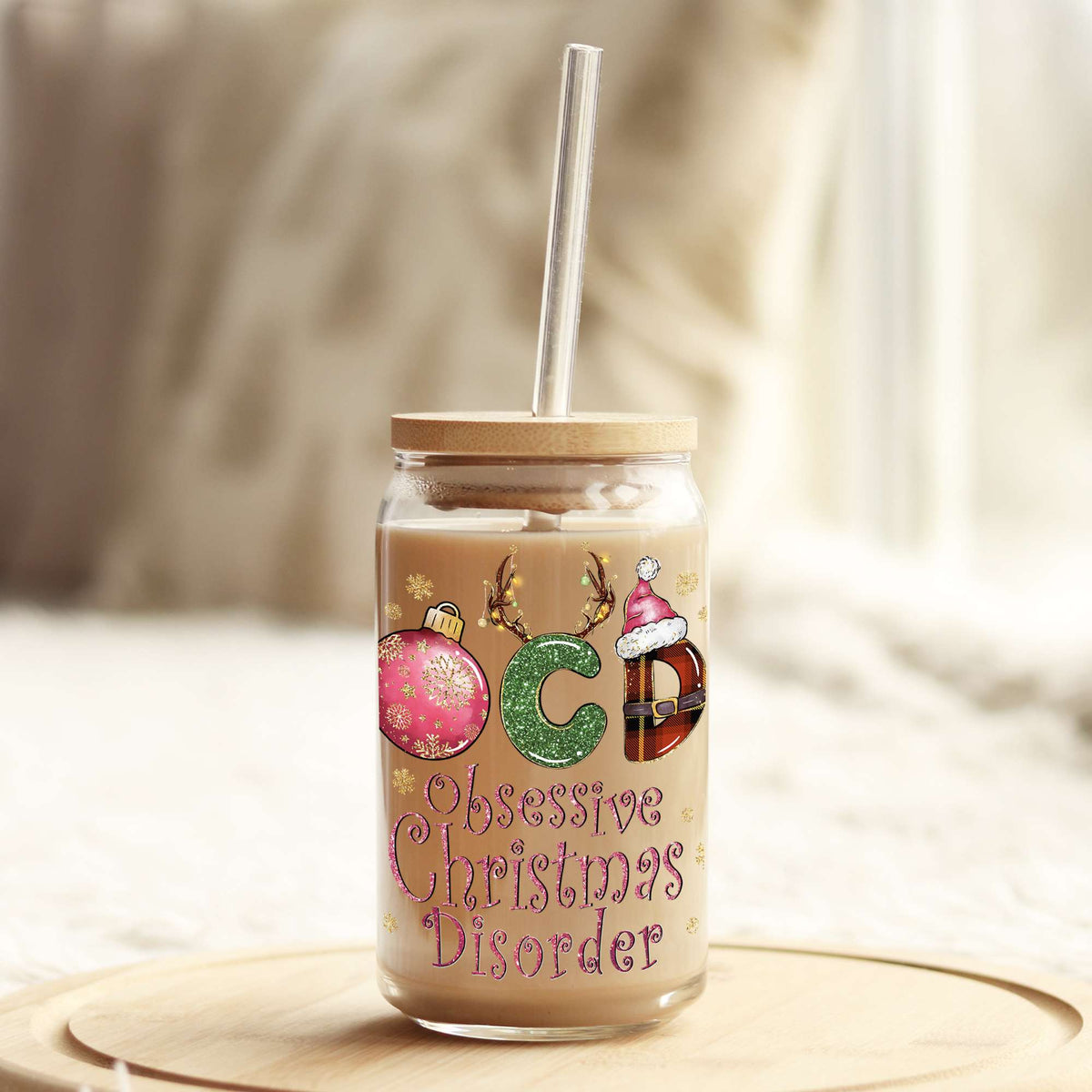 OCD Obsessed Christmas Disorder 16oz Libbey Glass Can UV DTF or Sublimation Wrap - Decal Weefers