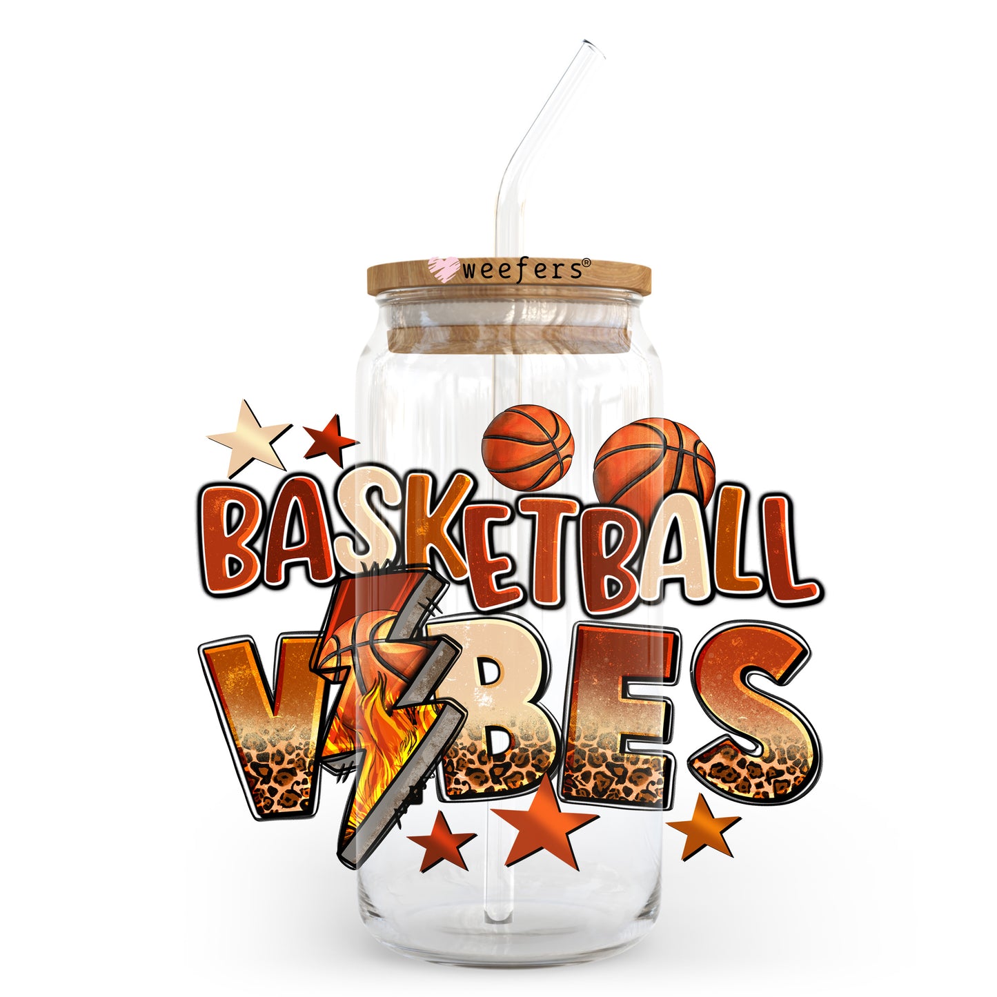 Basketball Vibes 20oz Libbey Glass Can UV DTF or Sublimation Wrap - Decal Transfer Weefers
