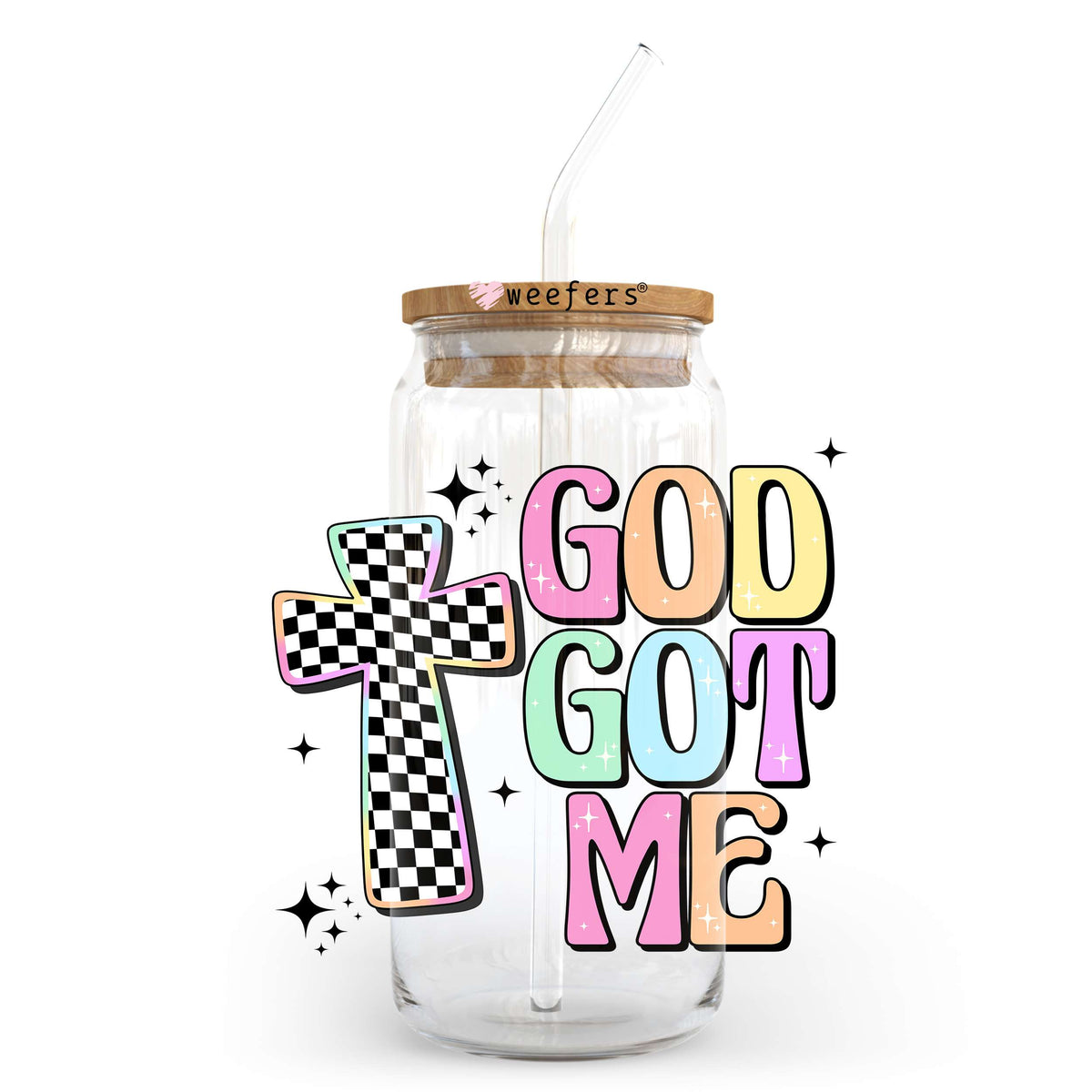 God Got Me 20oz Libbey Glass Can UV DTF or Sublimation Wrap - Decal Transfer Weefers