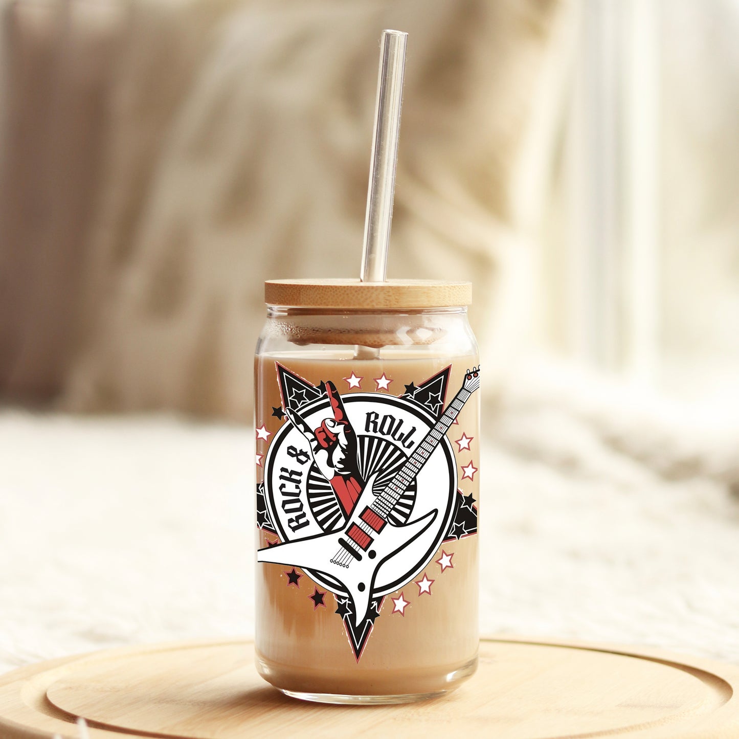 Rock and Roll 16oz Libbey Glass Can UV DTF or Sublimation Cup Wrap - Decal Transfer Weefers