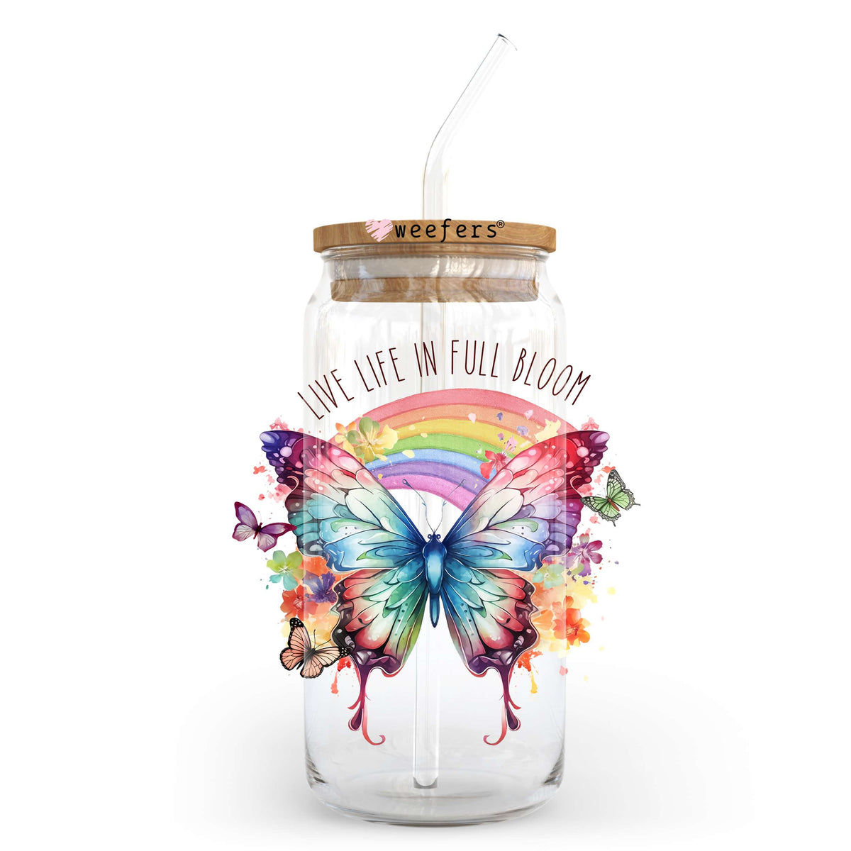 Live Life in Full Bloom 20oz Libbey Glass Can UV DTF or Sublimation Wrap - Decal Transfer Weefers