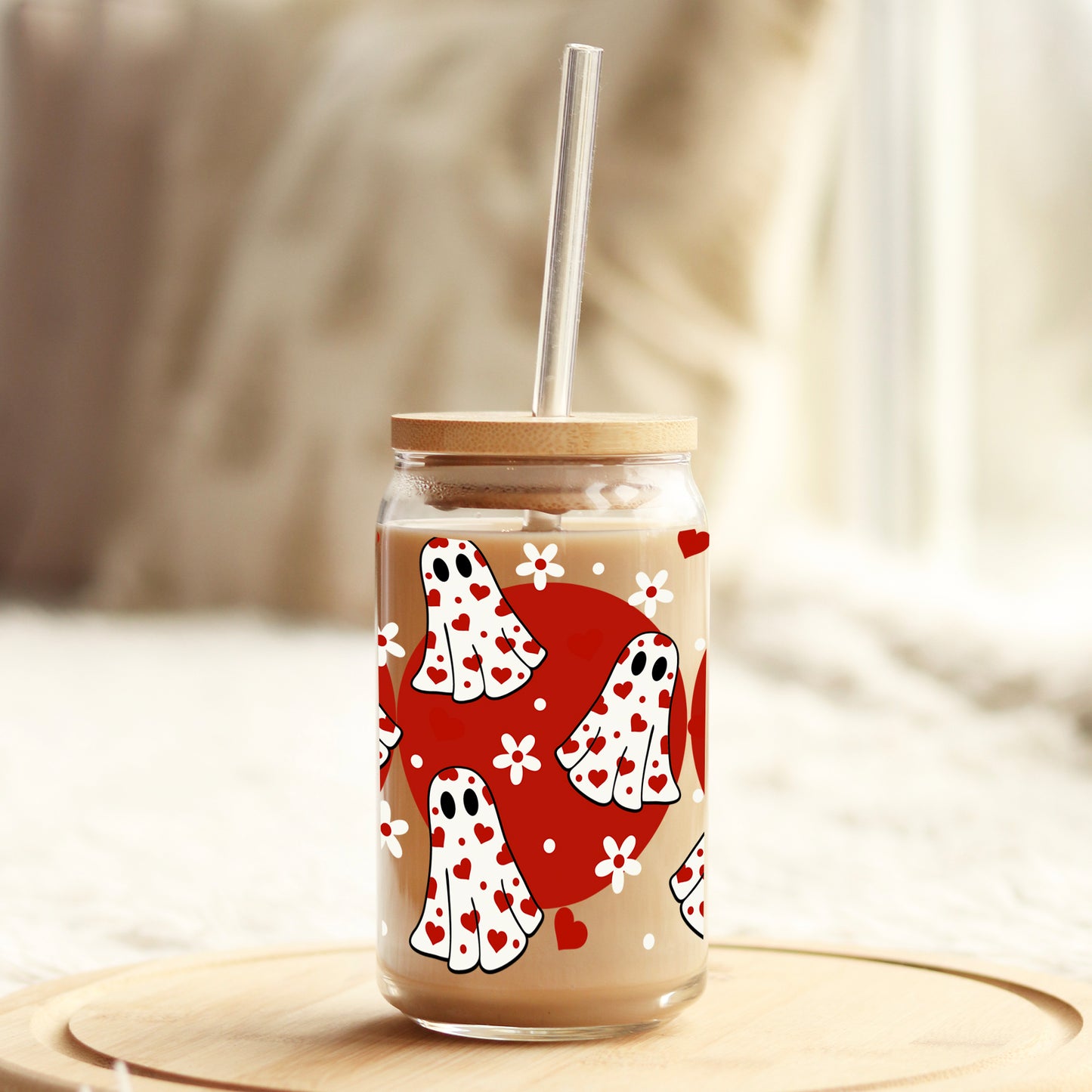 Valentine Ghosts 16oz Libbey Glass Can UV DTF or Sublimation Cup Wrap - Decal Transfer Weefers