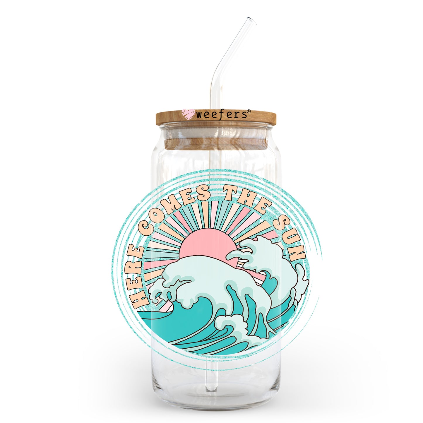 Here Comes the Sun 20oz Libbey Glass Can UV DTF or Sublimation Wrap - Decal Transfer Weefers