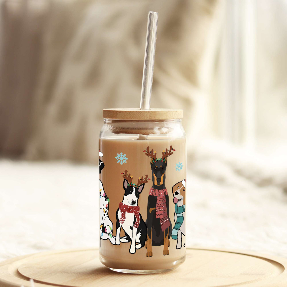 Dog Friends 2 Christmas 16oz Libbey Glass Can UV DTF or Sublimation Wrap - Decal Weefers