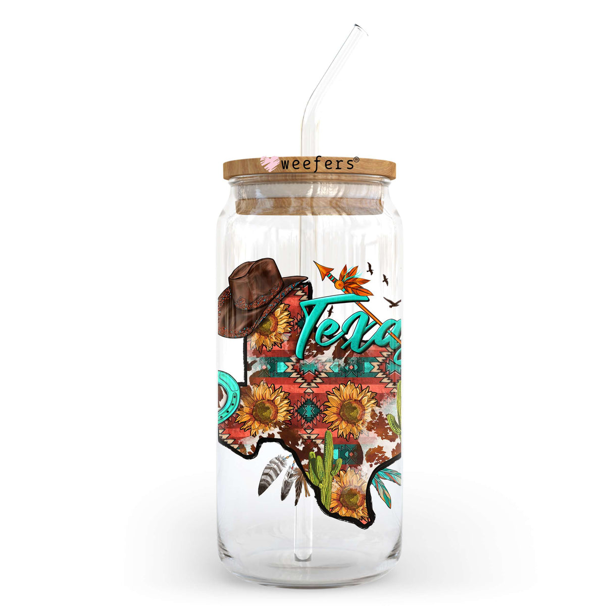 Texas Cowboy State 20oz Libbey Glass Can UV DTF or Sublimation Wrap - Decal Transfer Weefers