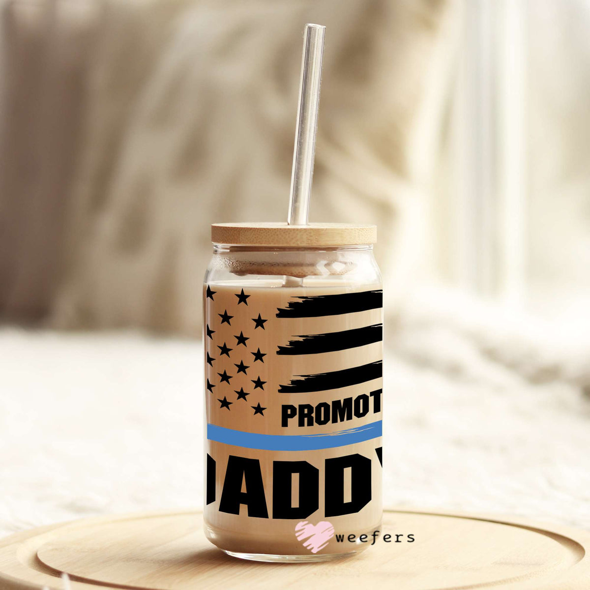 Promoted to Daddy Police Office 16oz Libbey Glass Can UV DTF or Sublimation Wrap - Decal Weefers