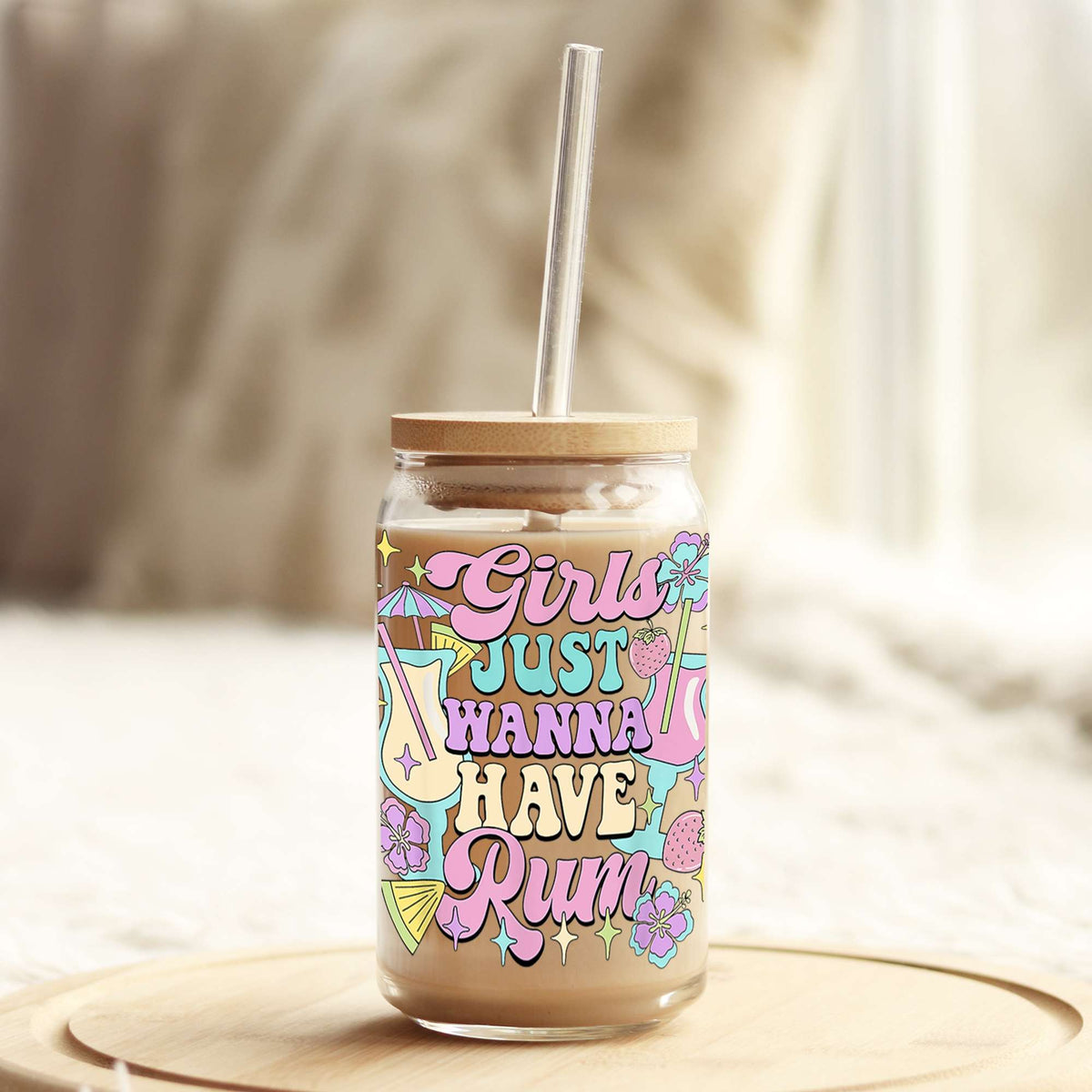 Girls Just Wanna have Rum 16oz Libbey Glass Can UV DTF or Sublimation Wrap - Decal Weefers