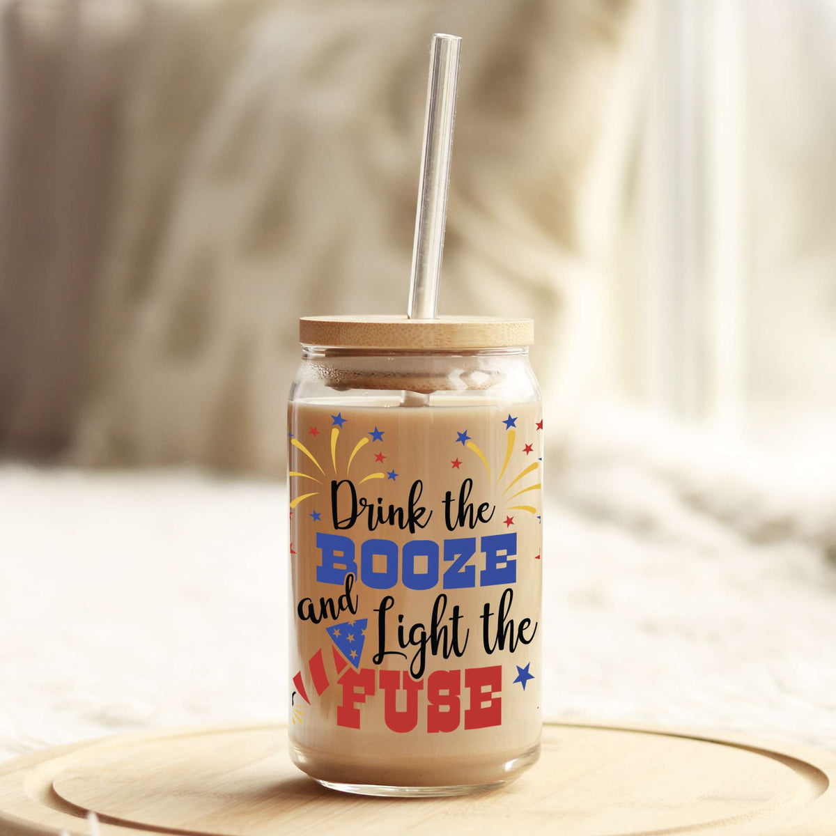 Drink the Booze and Light The fuse 16oz Libbey Glass Can UV DTF or Sublimation Cup Wrap - Decal Transfer Weefers