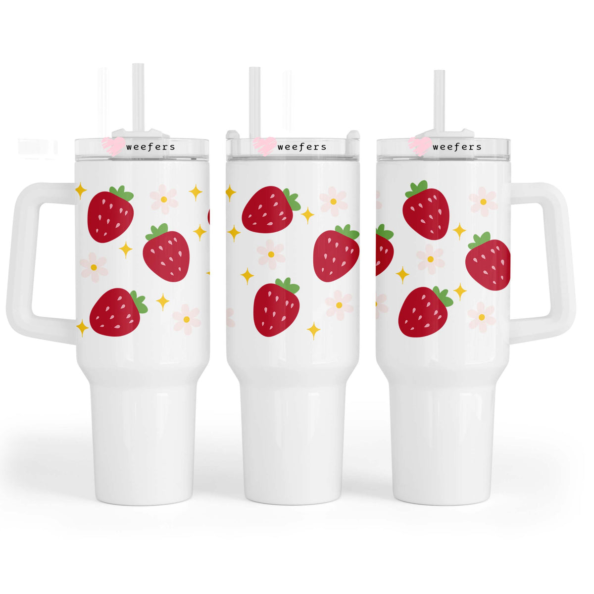 Strawberry Flowers 40oz Tumbler UV DTF or Sublimation Wrap - Decal Weefers