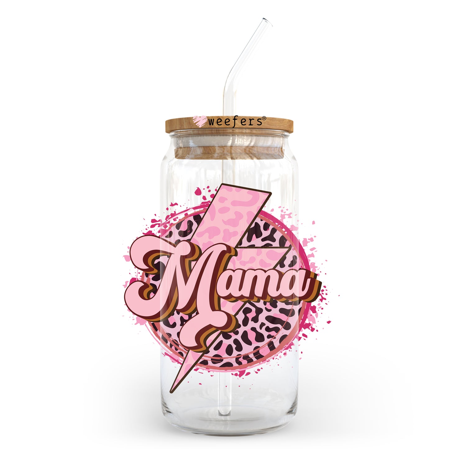 Pink Mama Cheetah Lightening 20oz Libbey Glass Can UV DTF or Sublimation Wrap - Decal Transfer Weefers
