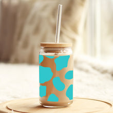Load image into Gallery viewer, Teal Cow Print 16oz Libbey Glass Can UV-DTF or Sublimation Wrap - Decal

