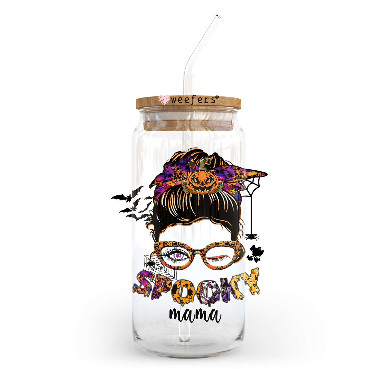 Spooky Mama Halloween 20oz Libbey Glass Can, 34oz Hip Sip, 40oz Tumbler UV DTF or Sublimation Decal Transfer Weefers