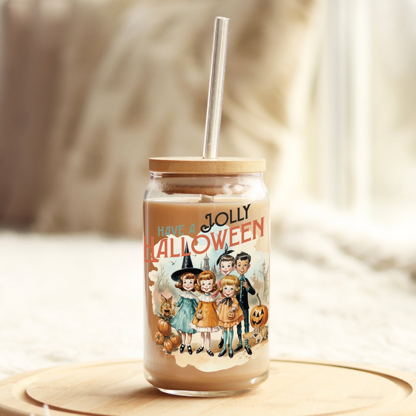 Have a Holly Jolly Hallowen Vintage 16oz Libbey Glass Can UV DTF or Sublimation Wrap - Decal Weefers