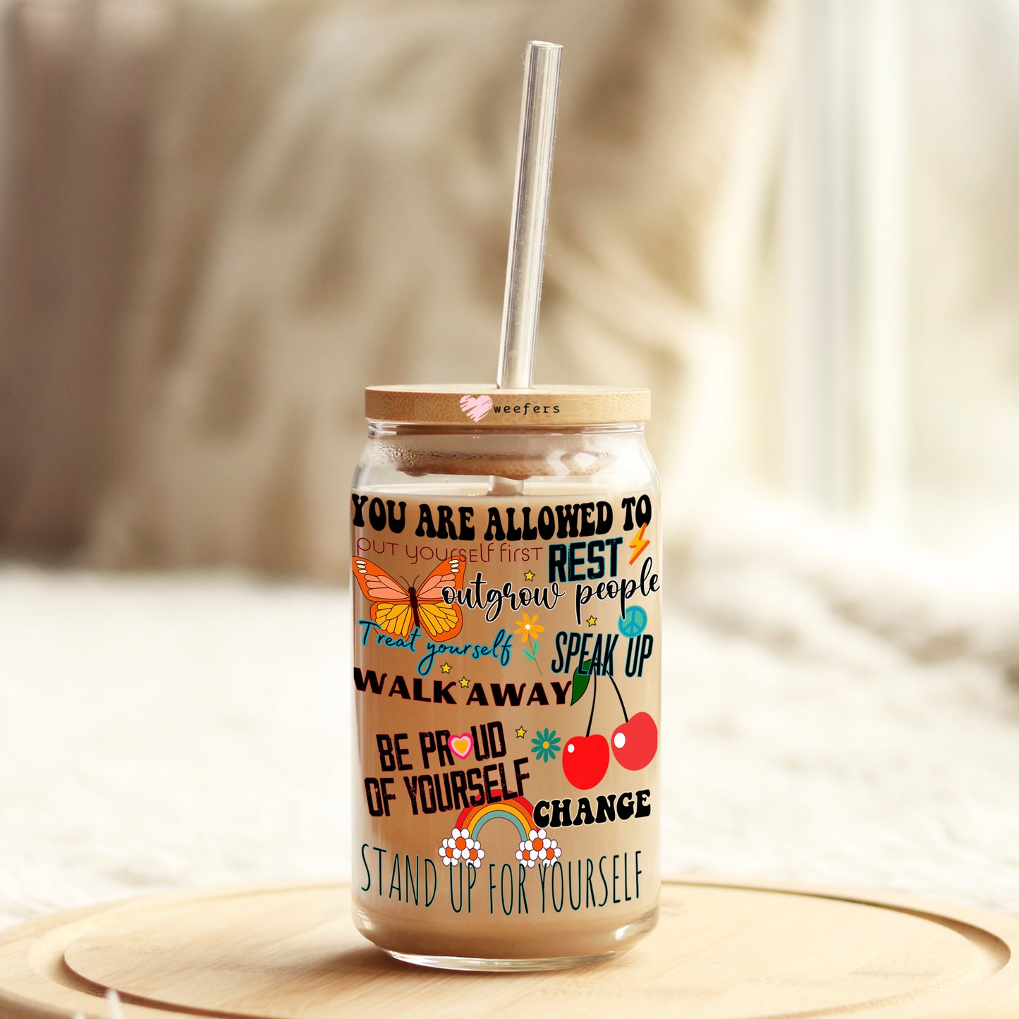 You Are Allowed to Put yourself First 16oz Libbey Glass Can UV DTF or Sublimation Wrap - Decal Weefers