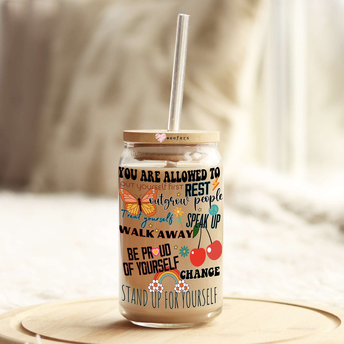You Are Allowed to Put yourself First 16oz Libbey Glass Can UV DTF or Sublimation Wrap - Decal Weefers