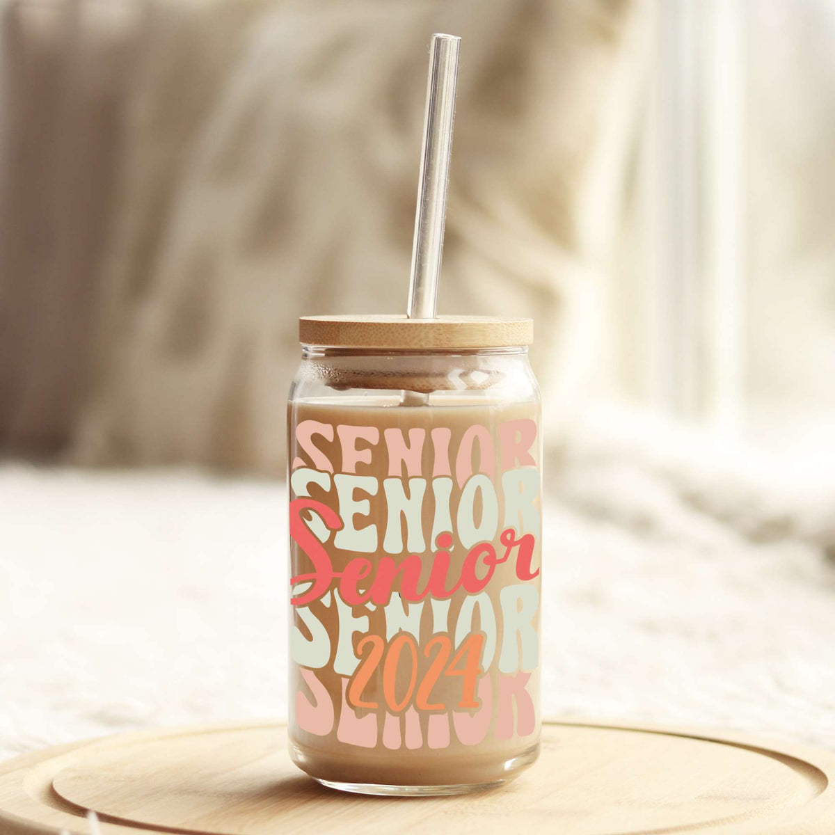 Senior Senior Senior 2024 16oz Libbey Glass Can UV DTF or Sublimation Wrap - Decal Weefers