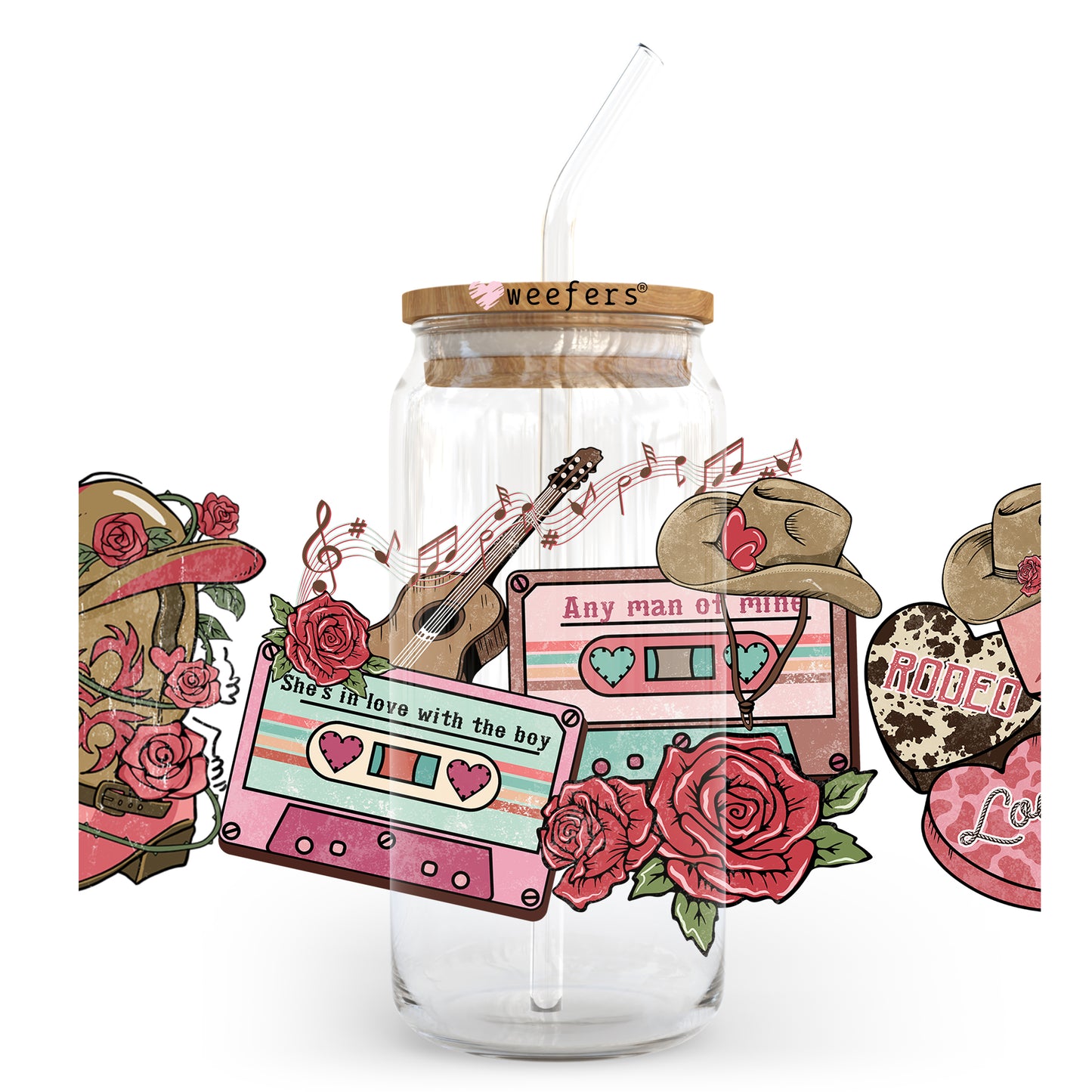 Valentine's Day Country Songs 20oz Libbey Glass Can UV DTF or Sublimation Wrap - Decal Weefers