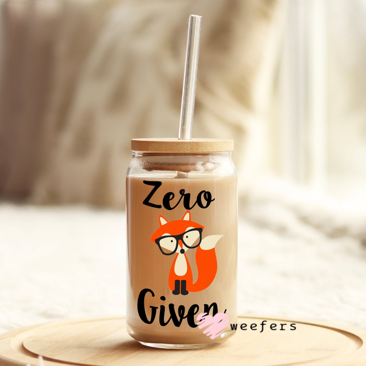 Zero Given Fox 16oz Libbey Glass Can UV DTF or Sublimation Decal Transfer Weefers
