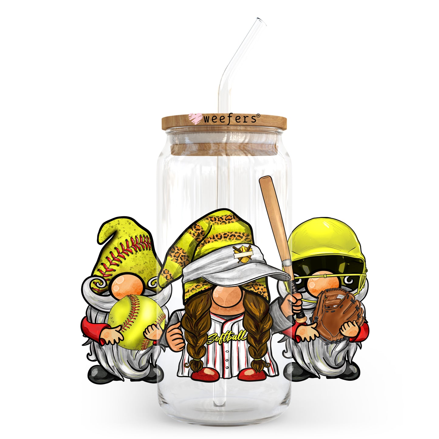 Softball Gnomes 20oz Libbey Glass Can UV DTF or Sublimation Wrap - Decal Transfer Weefers