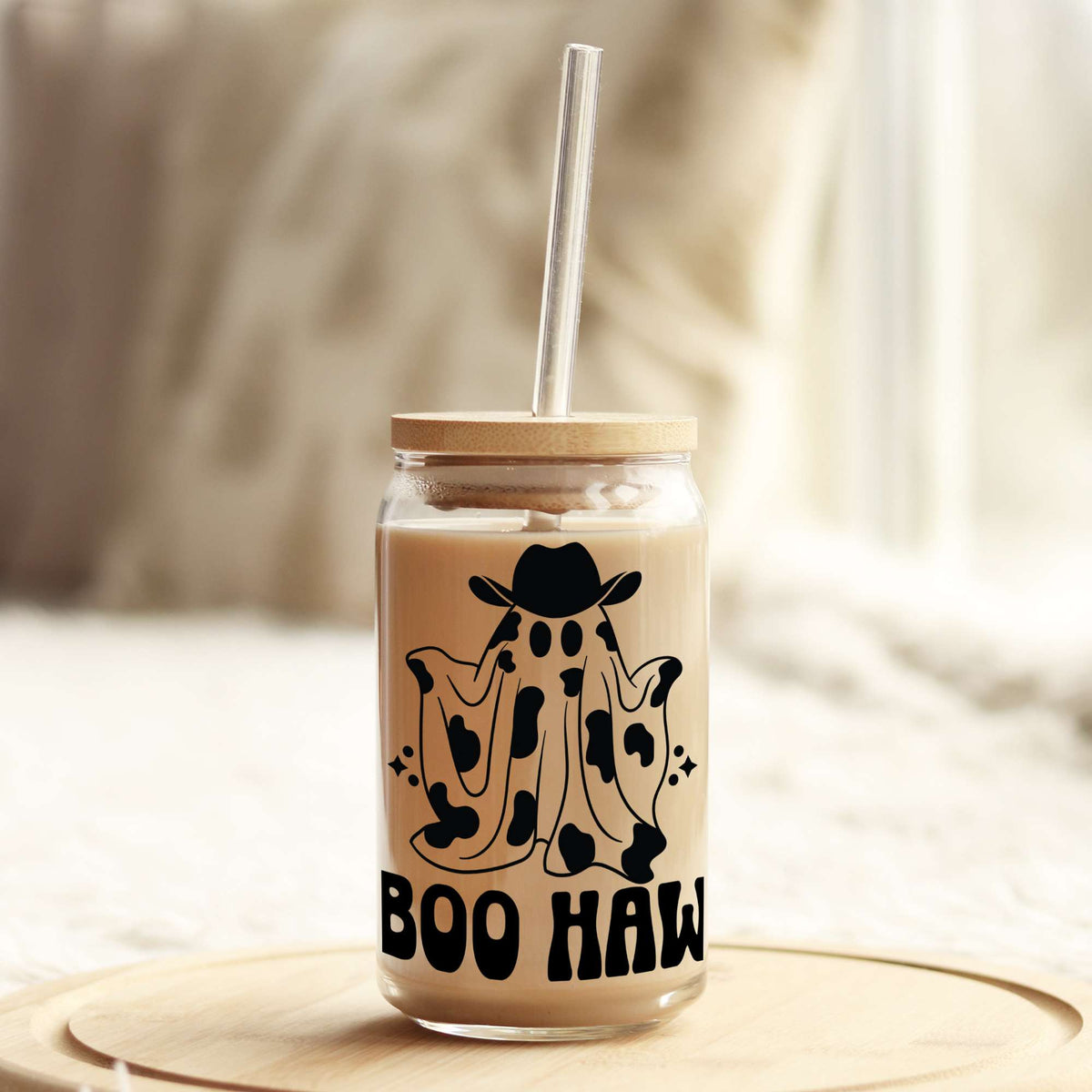 Boo Haw Halloween 16oz Libbey Glass Can UV DTF or Sublimation Wrap - Decal Weefers