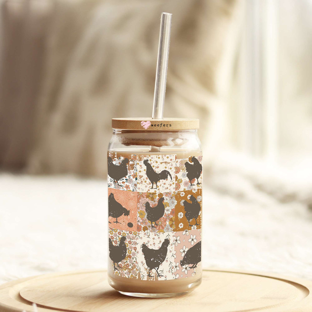 Retro Chickens 16oz Libbey Glass Can UV DTF or Sublimation Cup Wrap - Decal Transfer Weefers