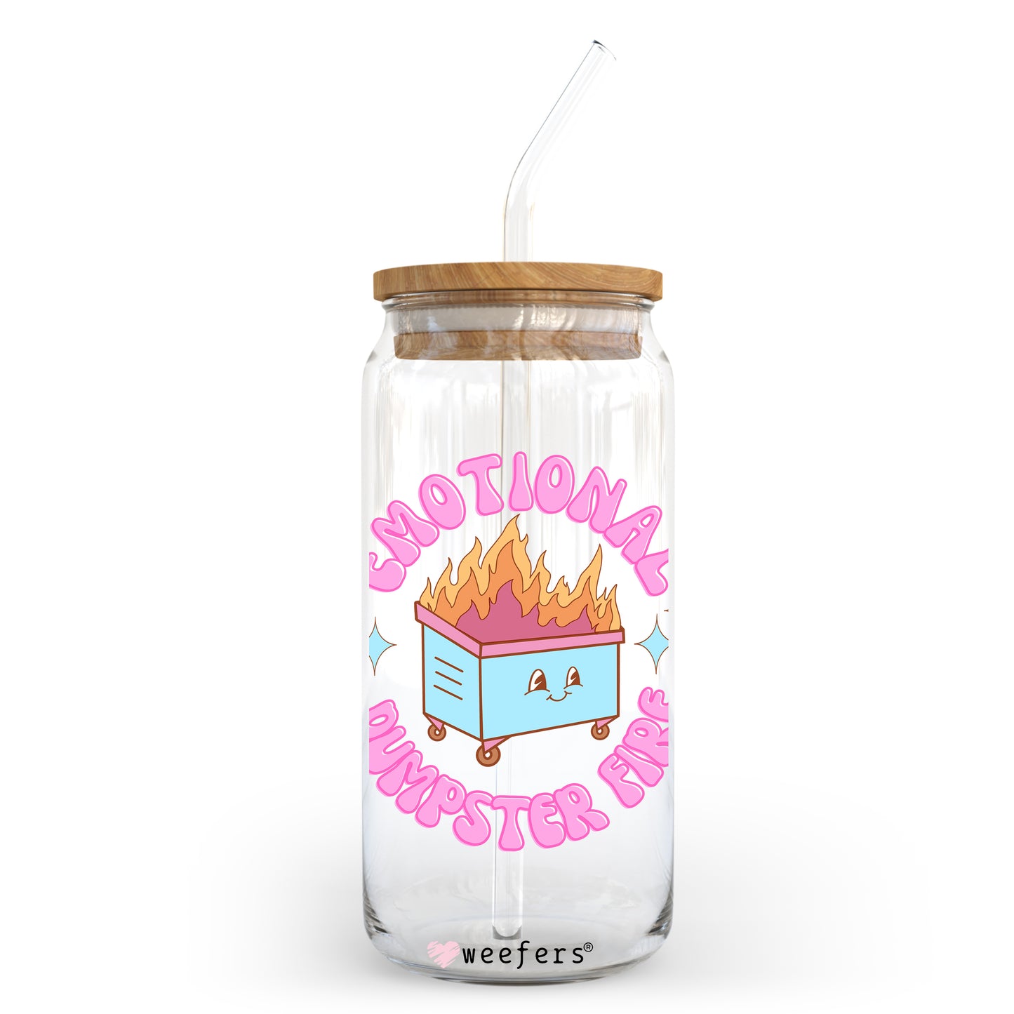 Emotional Dumpster Fire 20oz Libbey Glass Can, 34oz Hip Sip, 40oz Tumbler UV DTF or Sublimation Decal Transfer Weefers