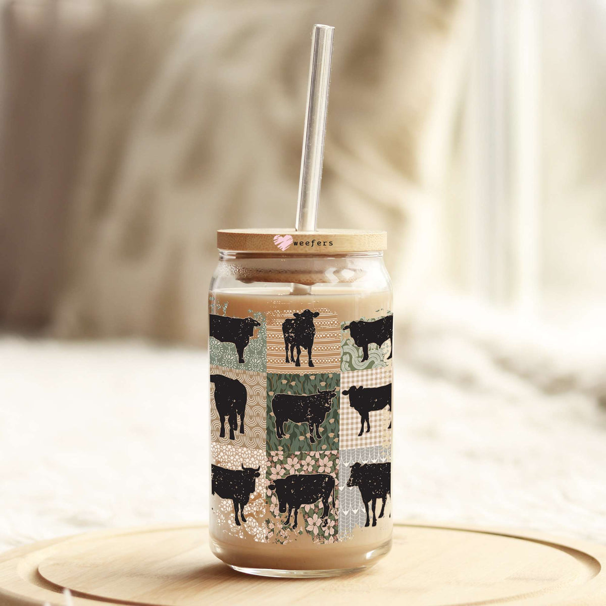 Retro Cows 16oz Libbey Glass Can UV DTF or Sublimation Cup Wrap - Decal Transfer Weefers