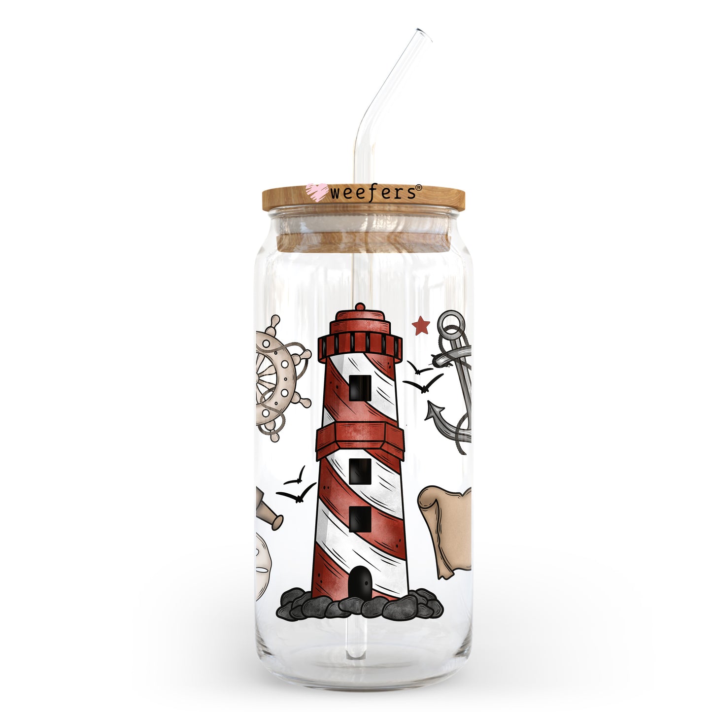 Lighthouse 20oz Libbey Glass Can UV DTF or Sublimation Wrap - Decal Transfer Weefers