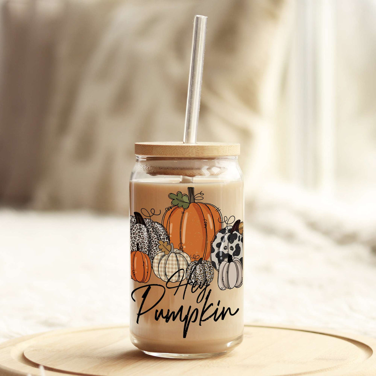 Hey Pumpkin Fall 16oz Libbey Glass Can UV DTF or Sublimation Wrap - Decal Weefers