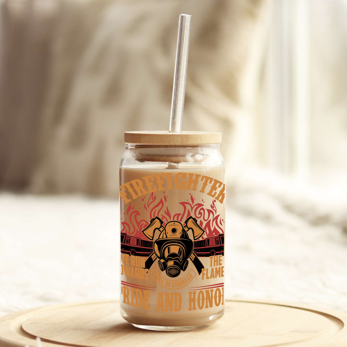 Firefighter we run towards the flames 16oz Libbey Glass Can UV DTF or Sublimation Wrap - Decal Weefers