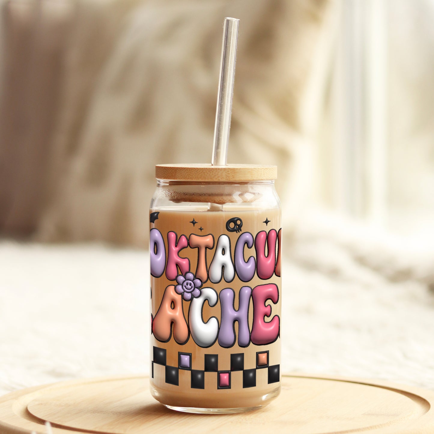 Spooktacular Teacher Halloween 3D 16oz Libbey Glass Can UV DTF or Sublimation Wrap - Decal Weefers