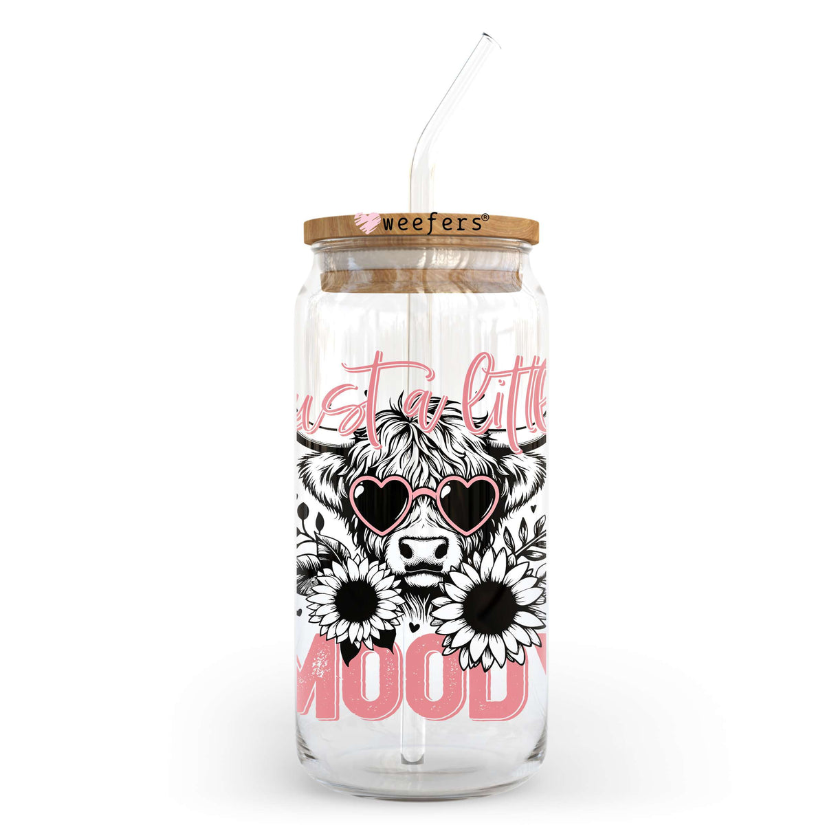 Just a Little Moody Bougie Cow 20oz Libbey Glass Can UV DTF or Sublimation Wrap - Decal Transfer Weefers